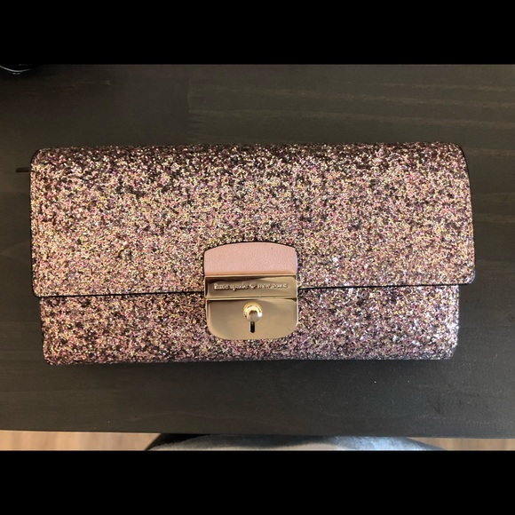Kate Spade Rose Gold Sunset Lane Glitter Clutch Wallet - Picture 2 of 16